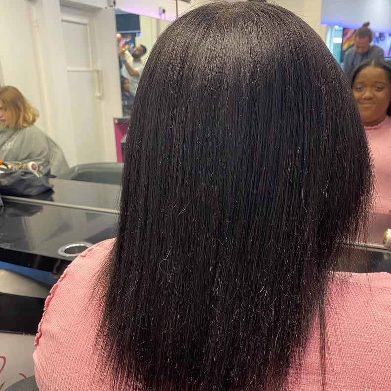 Sleek Dark Brown Bob With Blunt Bangs Sleek Dark Brown Bob With Blunt Bangs — Silk Press