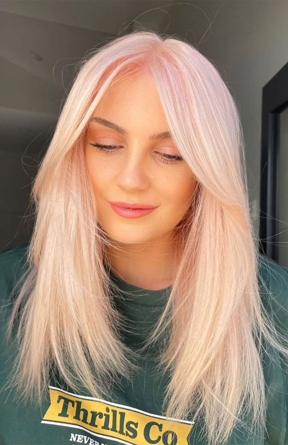 Pale Peach Straight With Face-Framing Pale Peach Straight With Face-Framing — Peach Hair