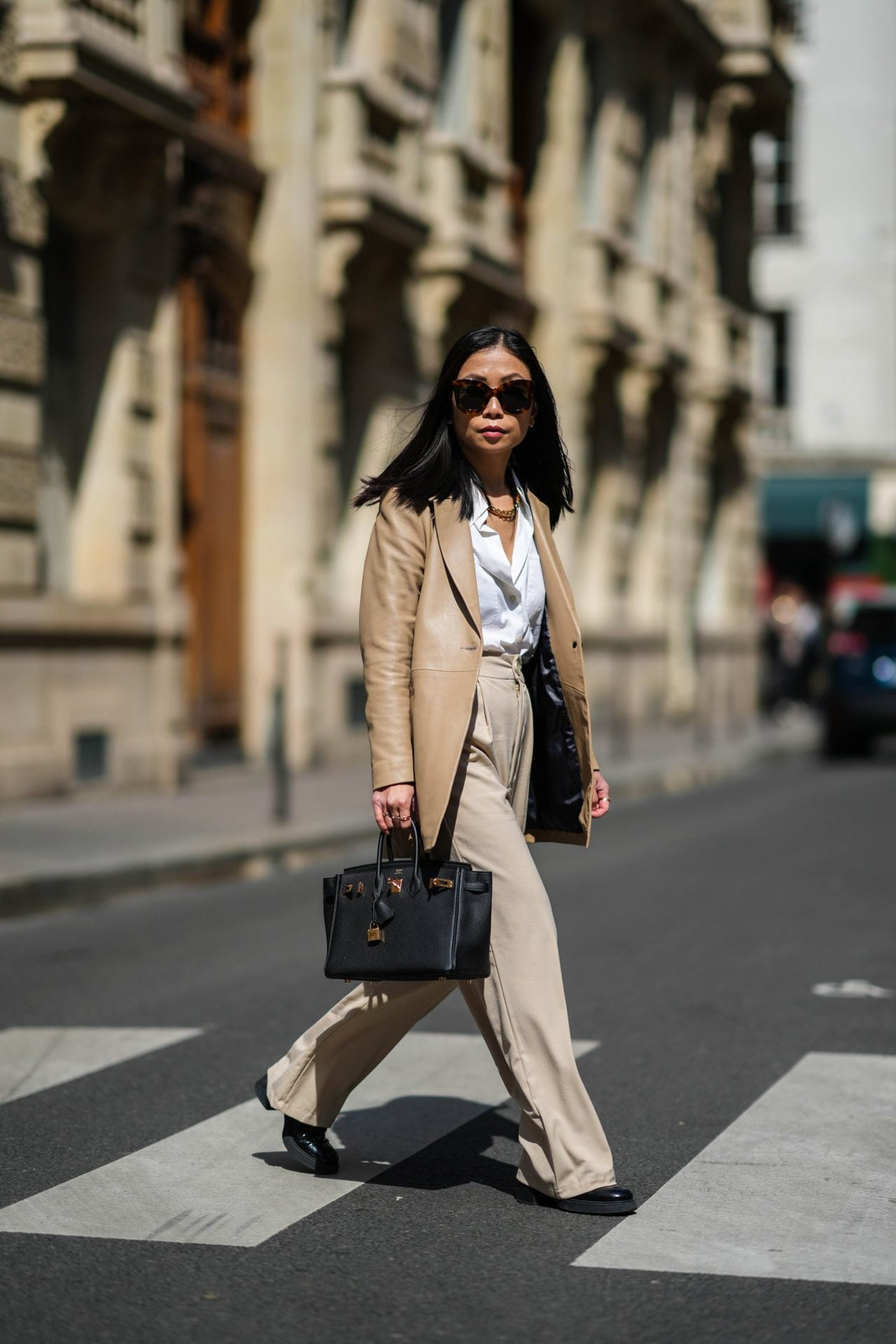 Beige Leather Blazer Over White Shirt and Trousers for Elevated Smart Casual — Smart Casual Outfits