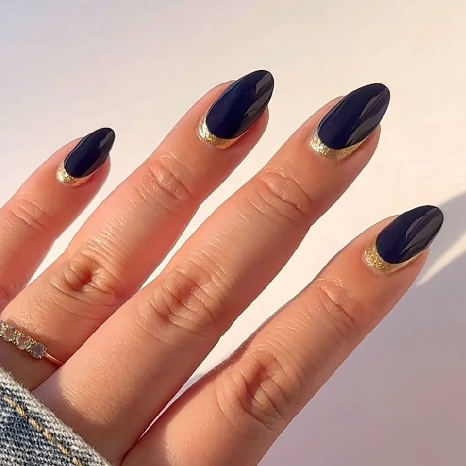 Visual Idea — Opaque Navy Blue Polish Dance Mom Nails