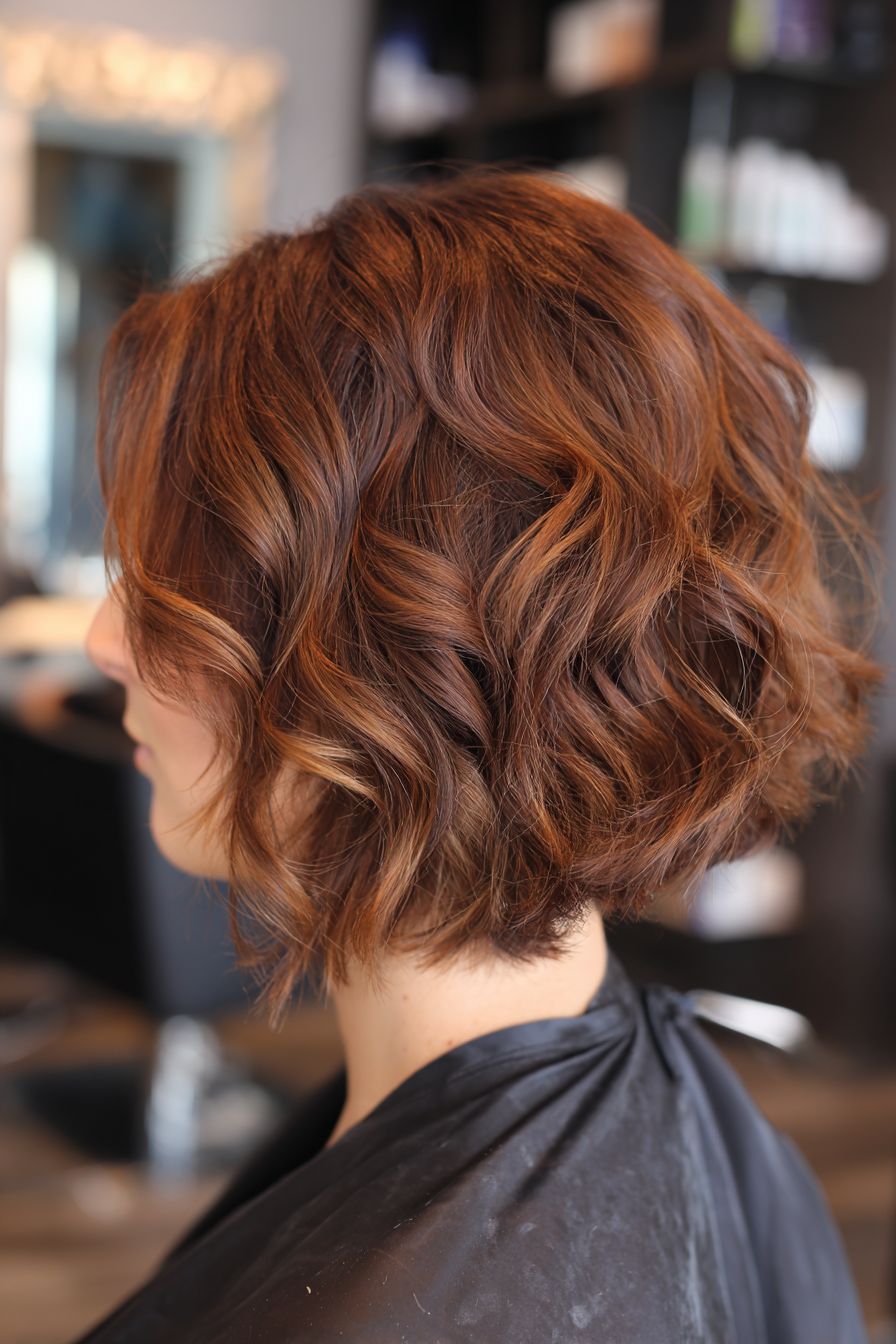 Copper Bob with Loose Waves — Bob for Fine Hair