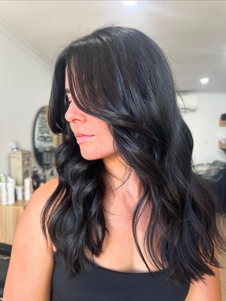 Deep Neutral Black With Curtain Bangs Deep Neutral Black With Curtain Bangs — Natural Hair Colors