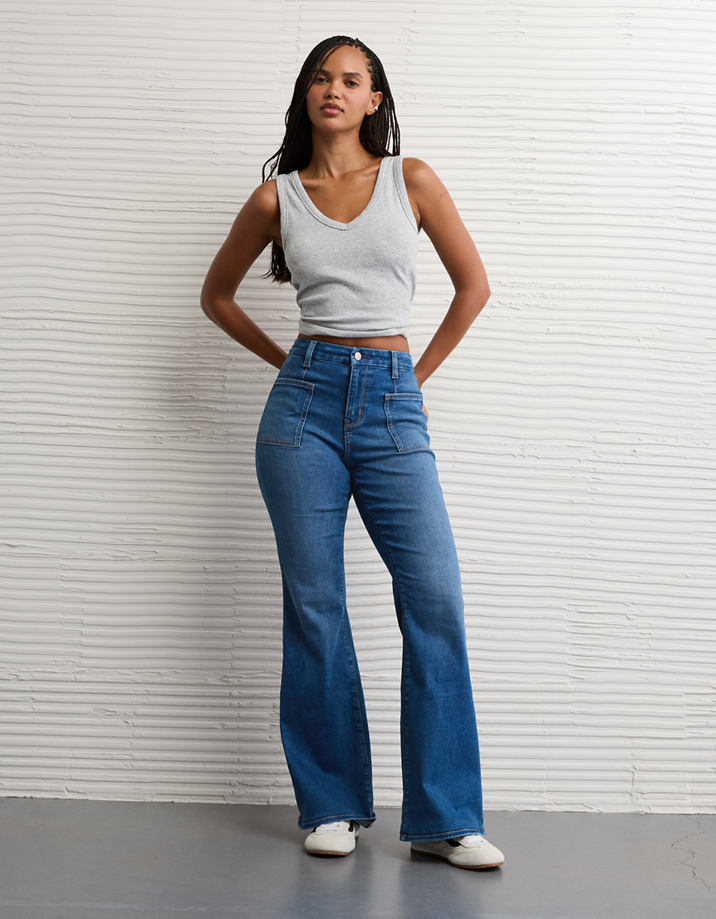High-Waisted Flares and a Ribbed Tank — Flare Jeans