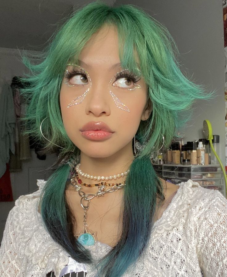 Green Ombre Shag With Choppy Bangs — Jellyfish Haircut