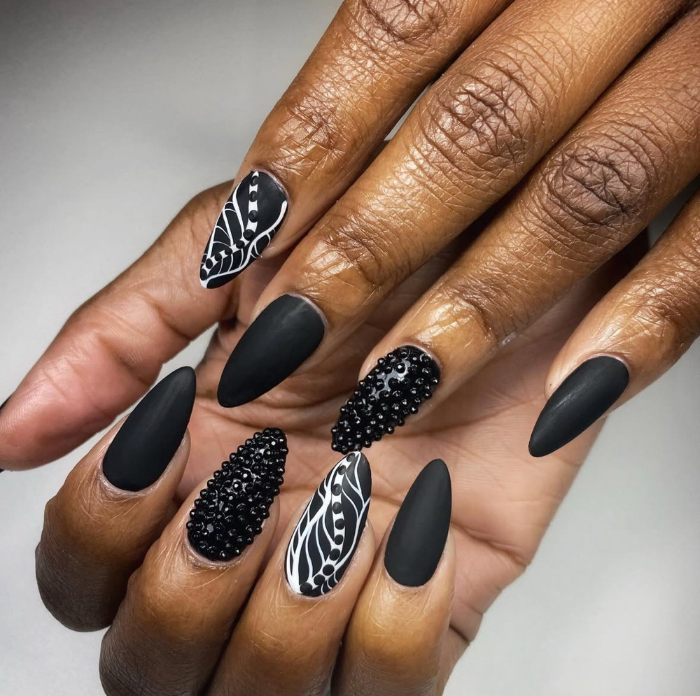 Matte Black Butterfly Bead Stiletto Matte Black Butterfly Bead Stiletto — Nashville Nails