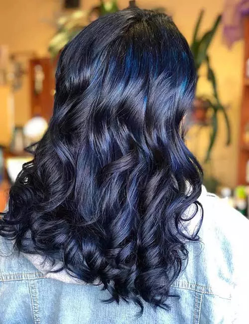 Visual Idea — Thick Blue Highlights on Black Hair