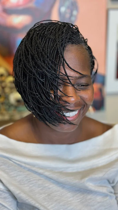 Micro Braids with Asymmetrical Bangs Micro Braids with Asymmetrical Bangs — Braided Bob
