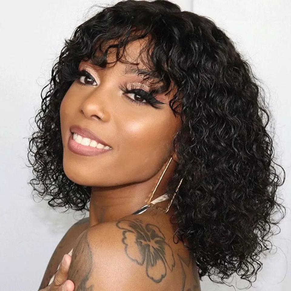 Black Curly Bob With Wispy Bangs Black Curly Bob With Wispy Bangs — Bob Wig Styles
