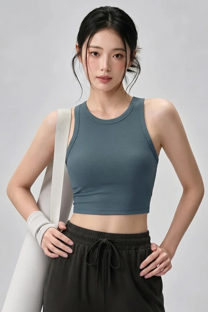 Teal Ribbed Crop Tank and Dark Grey Sweatpants for Relaxed Gym Style — Gymshark Outfits