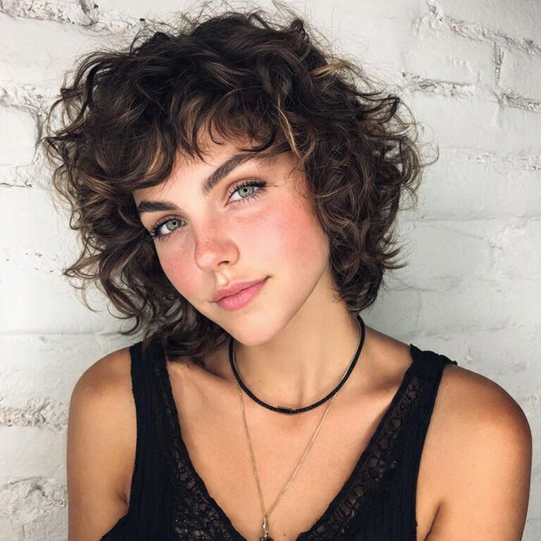 Ear to Chin Dark Brown Volume Texture — Curly Wolf Cut