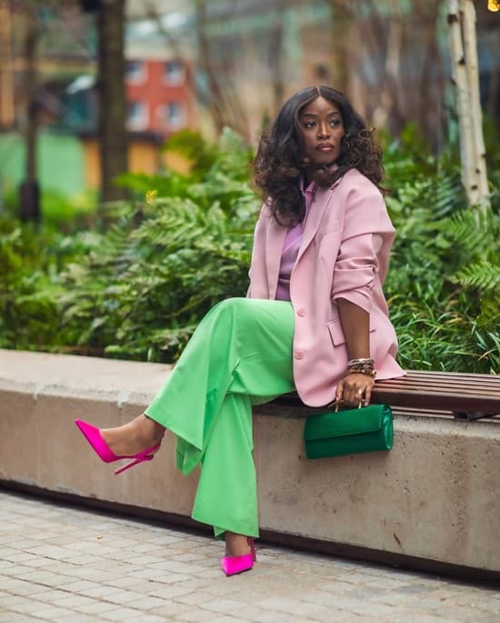 Bold Mint Green Pants with Vibrant Pink Accents — Green Outfits