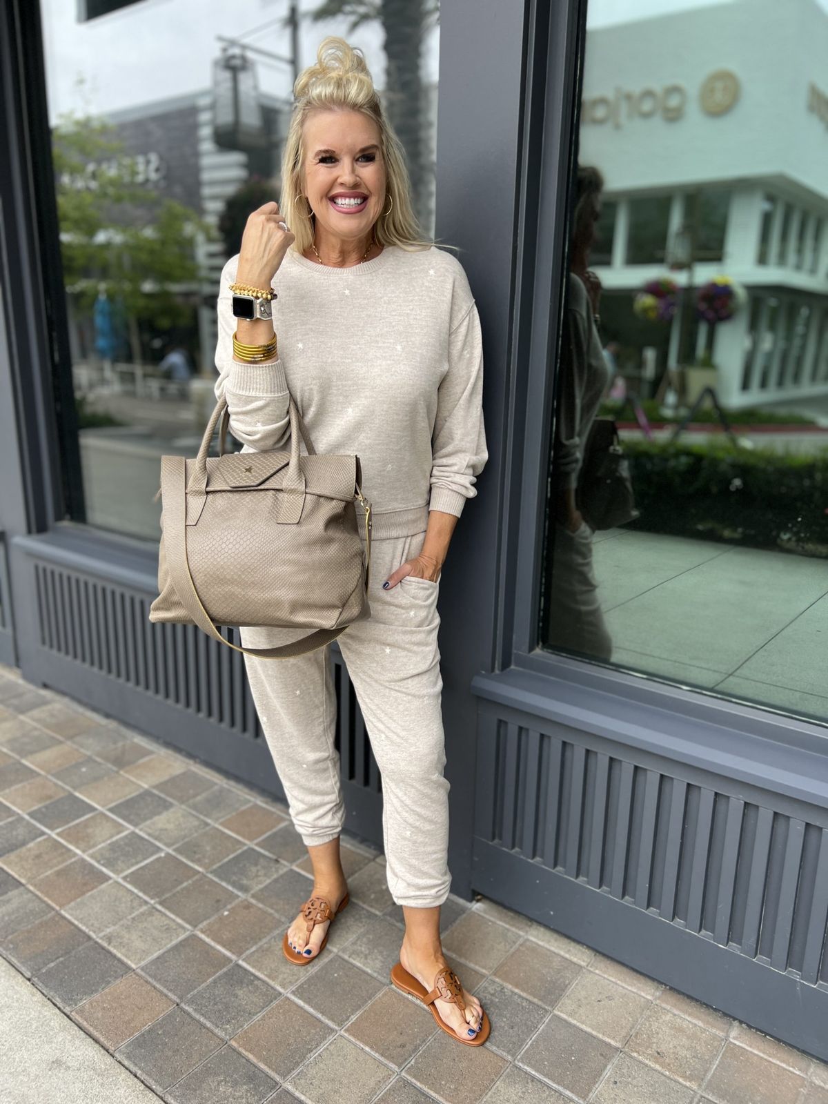 Comfortable Loungewear: Matching Beige Knit Set — Grandma Outfits