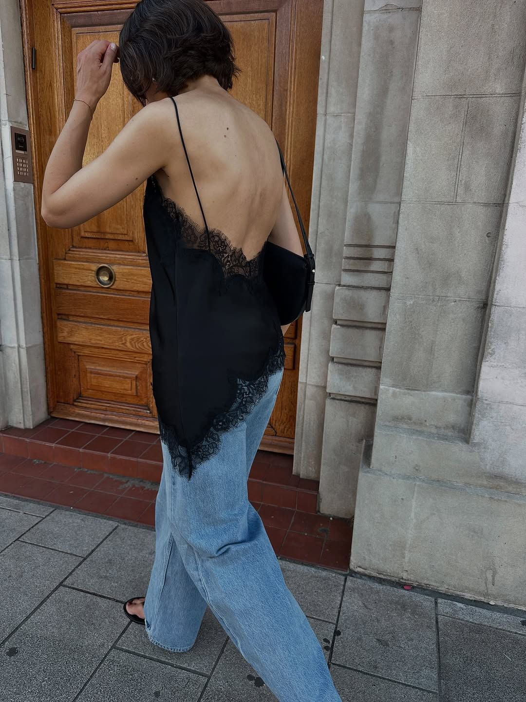 Back-Detail Lace Camisole with Wide-Leg Jeans Back-Detail Lace Camisole with Wide-Leg Jeans — Lace Top Outfits