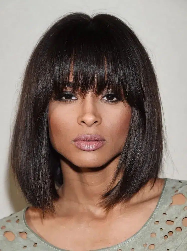 Classic Black Bob With Full Fringe Classic Black Bob With Full Fringe — Haircuts with Bangs