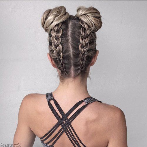 Braids into Double High Buns — Sports Hairstyles