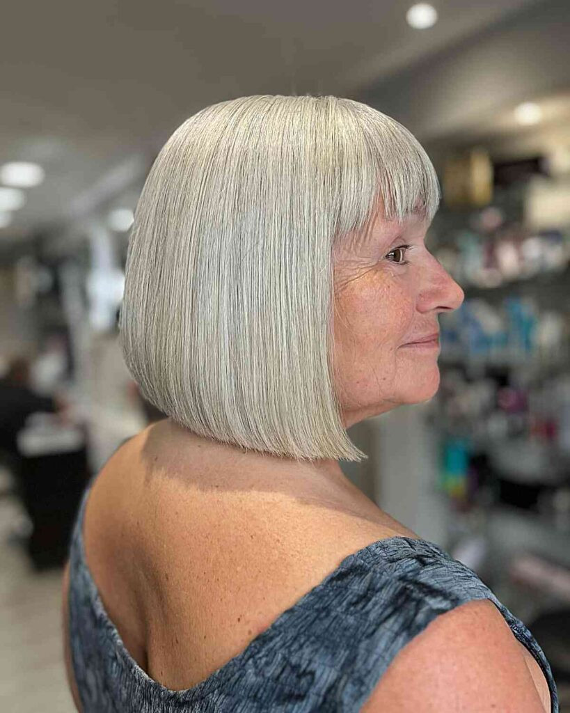 Classic Blunt Gray Bob With Blunt Bangs