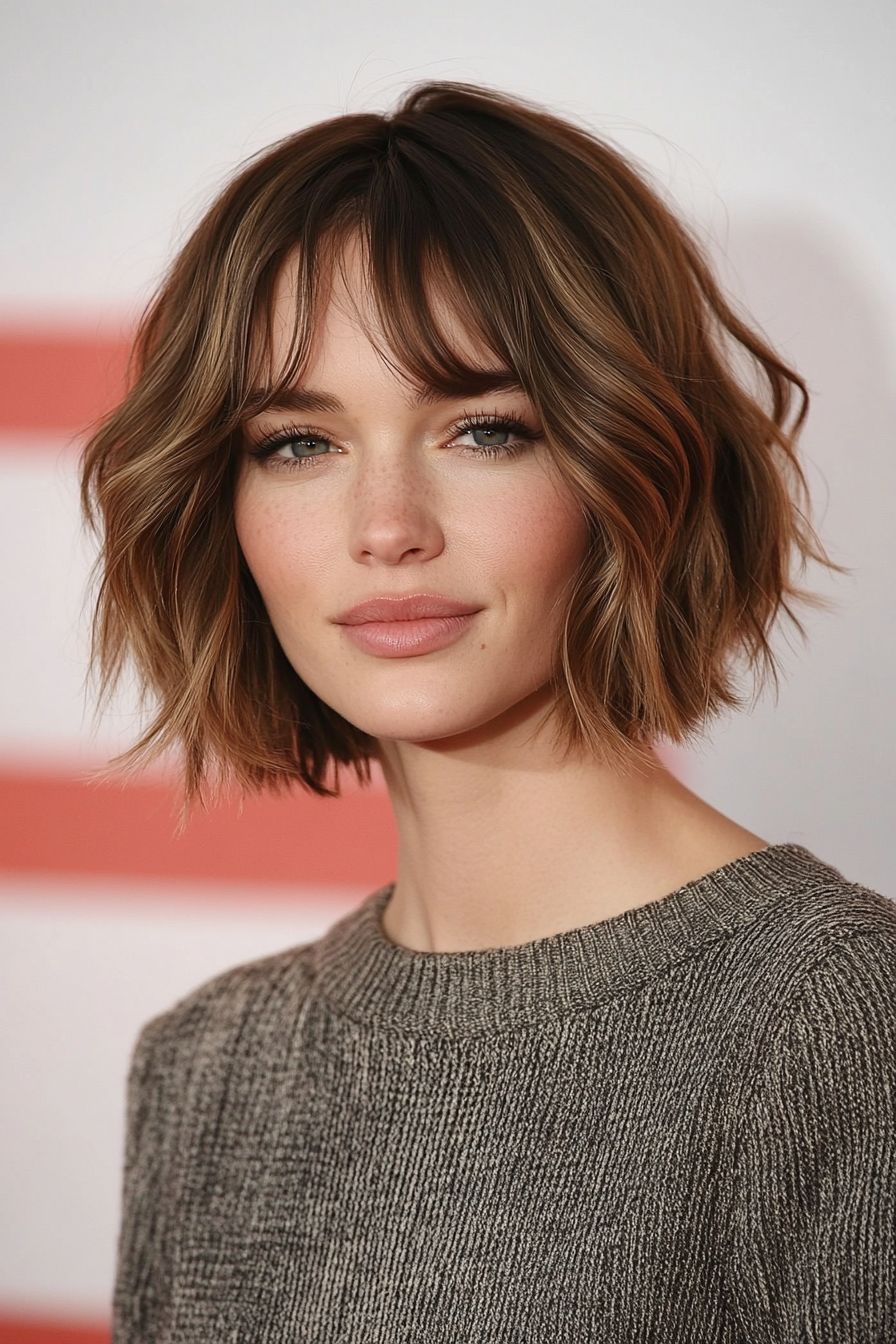 Dark Blonde Bob With Full Bangs Balayage Dark Blonde Bob With Full Bangs Balayage — Balayage Short Hair