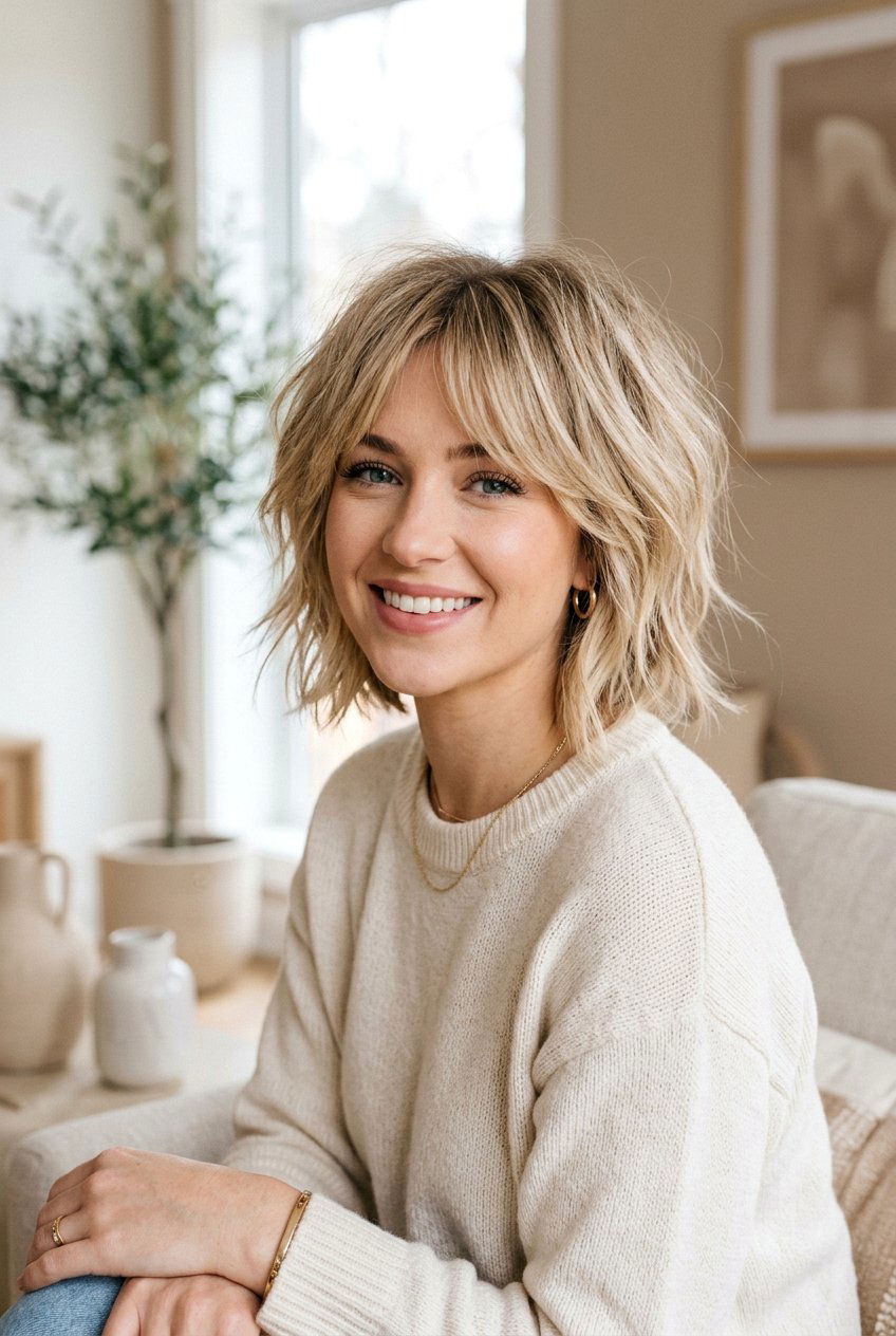 Choppy Bob With Textured Bangs — Volumizing Haircuts for Thin Hair