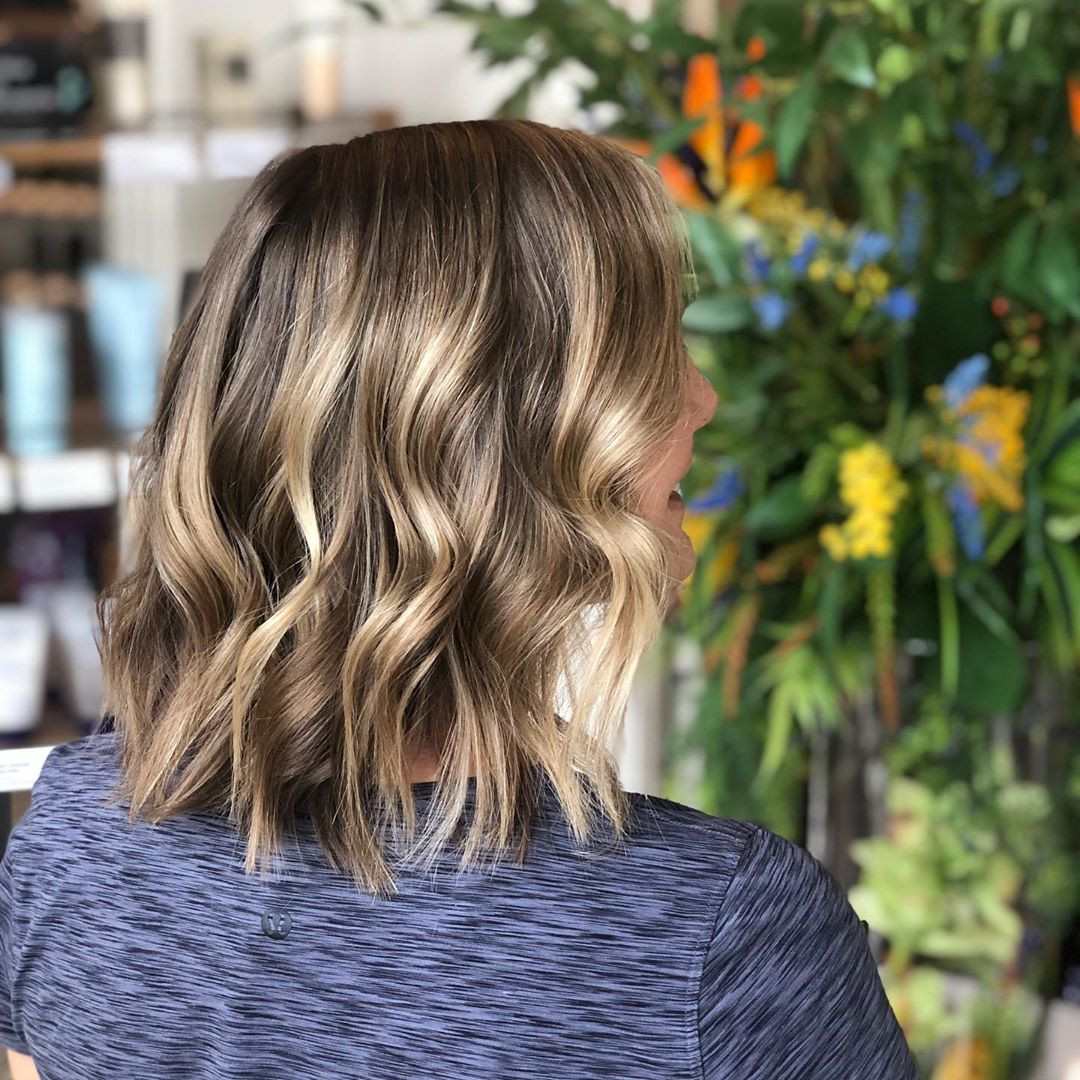 Medium Brown Lob With Blonde Balayage — Balayage Over 50