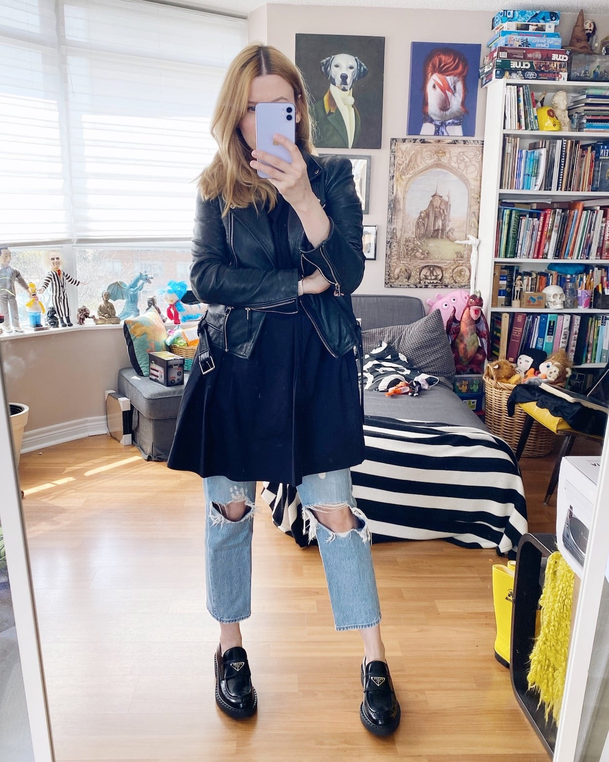 Edgy Ensemble: Ripped Jeans, Moto Jacket, and Midi Dress Edgy Ensemble: Ripped Jeans, Moto Jacket, and Midi Dress — Levi's Outfits