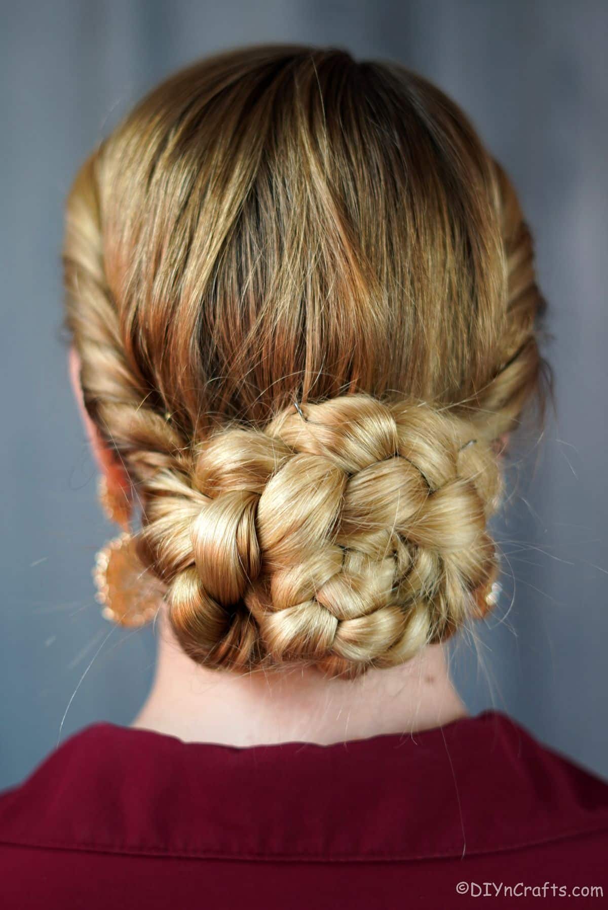 Mid-Back Blonde Wavy Braided Low Bun
