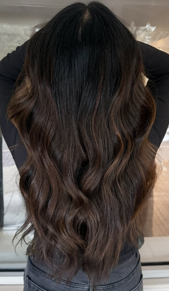 Spiced Mocha Balayage Waves — Dimensional Brunette