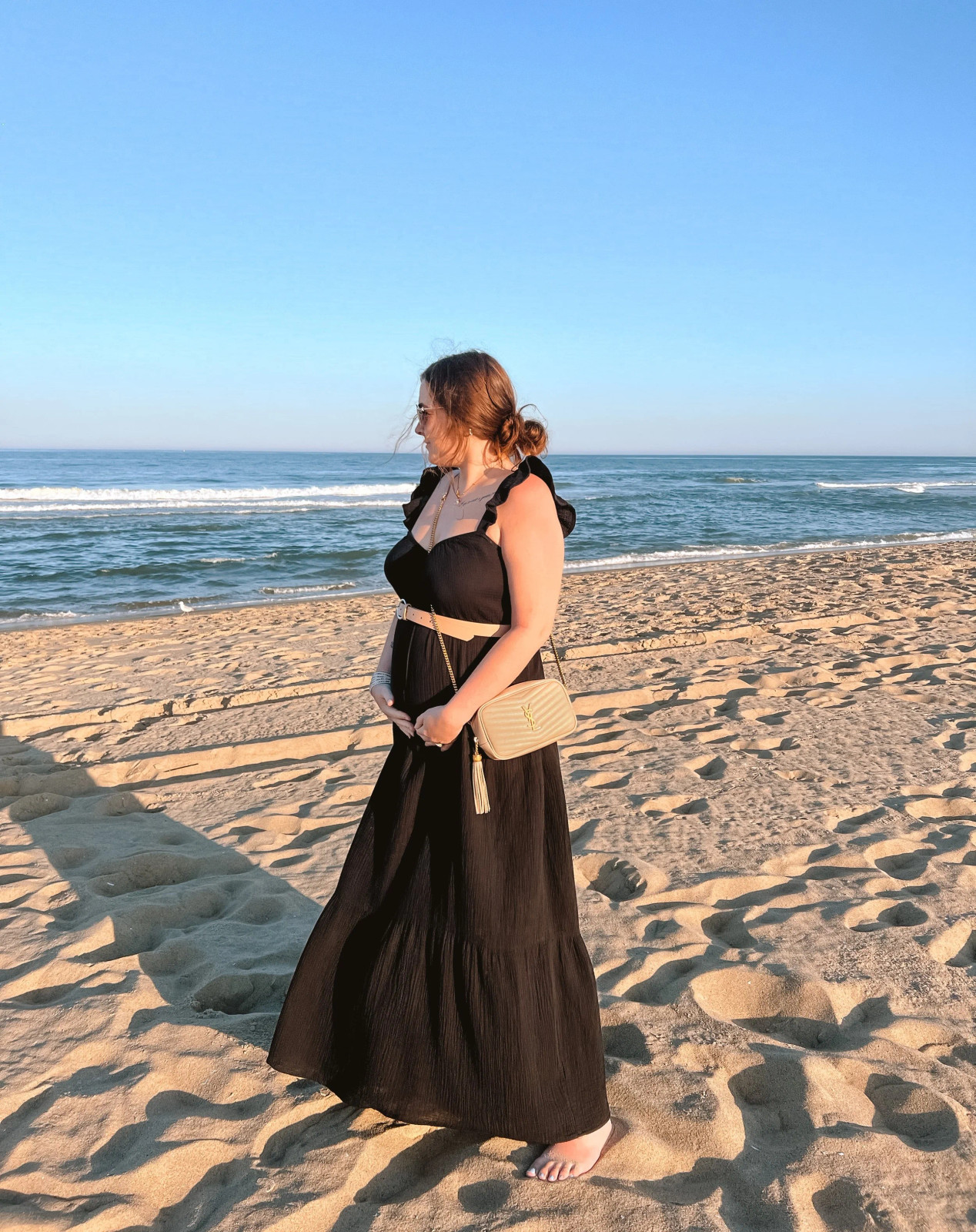 Effortless Black Tiered Maxi Dress for Evening Beach Walks — Mexico Vacation Outfits