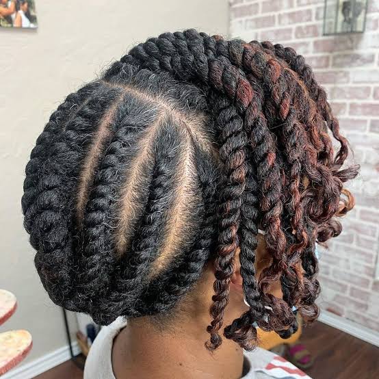 Mid-Back Flat Twists With Auburn Highlights Mid-Back Flat Twists With Auburn Highlights — Twist Hairstyles