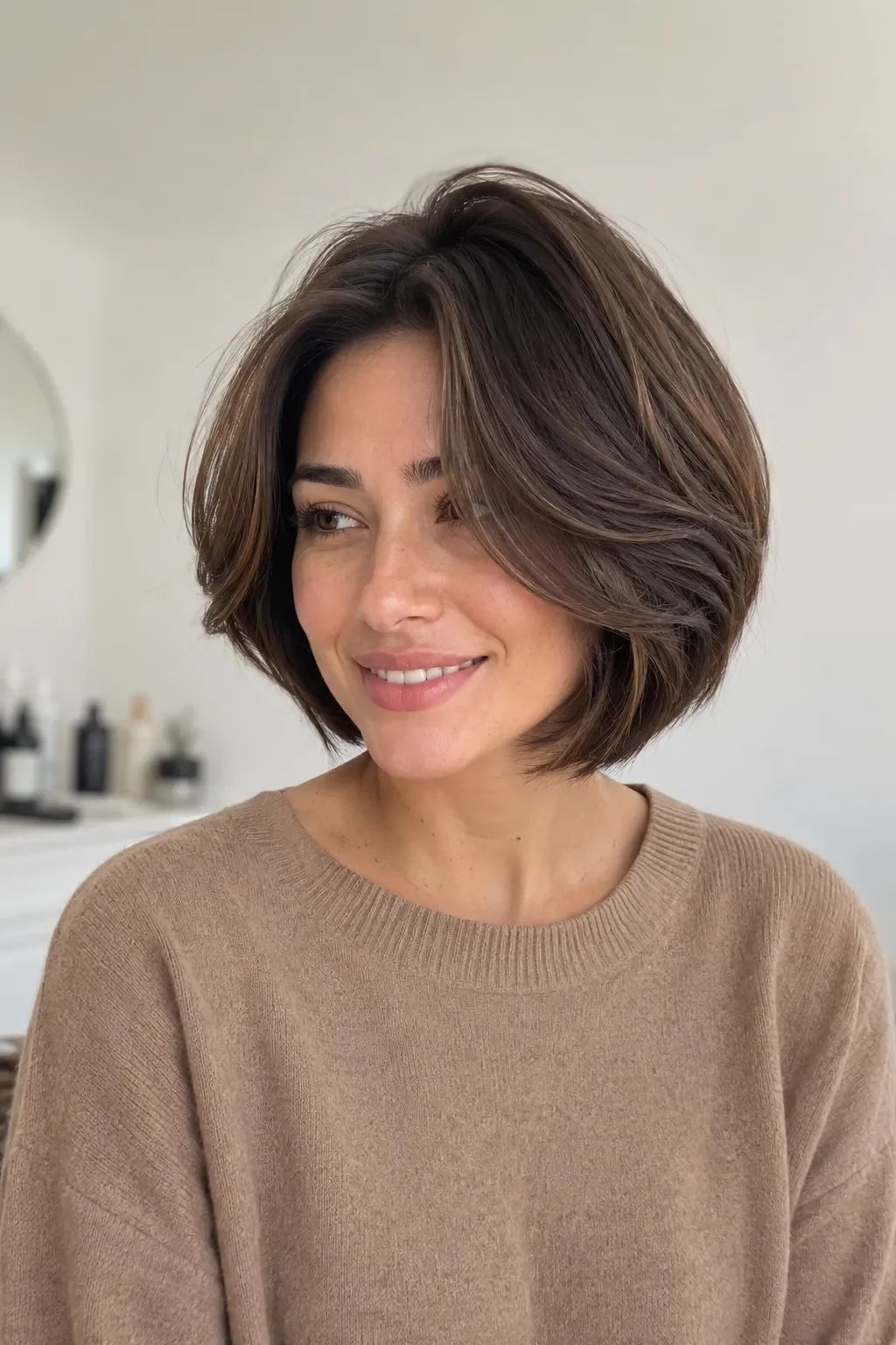 Voluminous Chin Bob With Side Bangs Voluminous Chin Bob With Side Bangs — Blowout Natural Hair