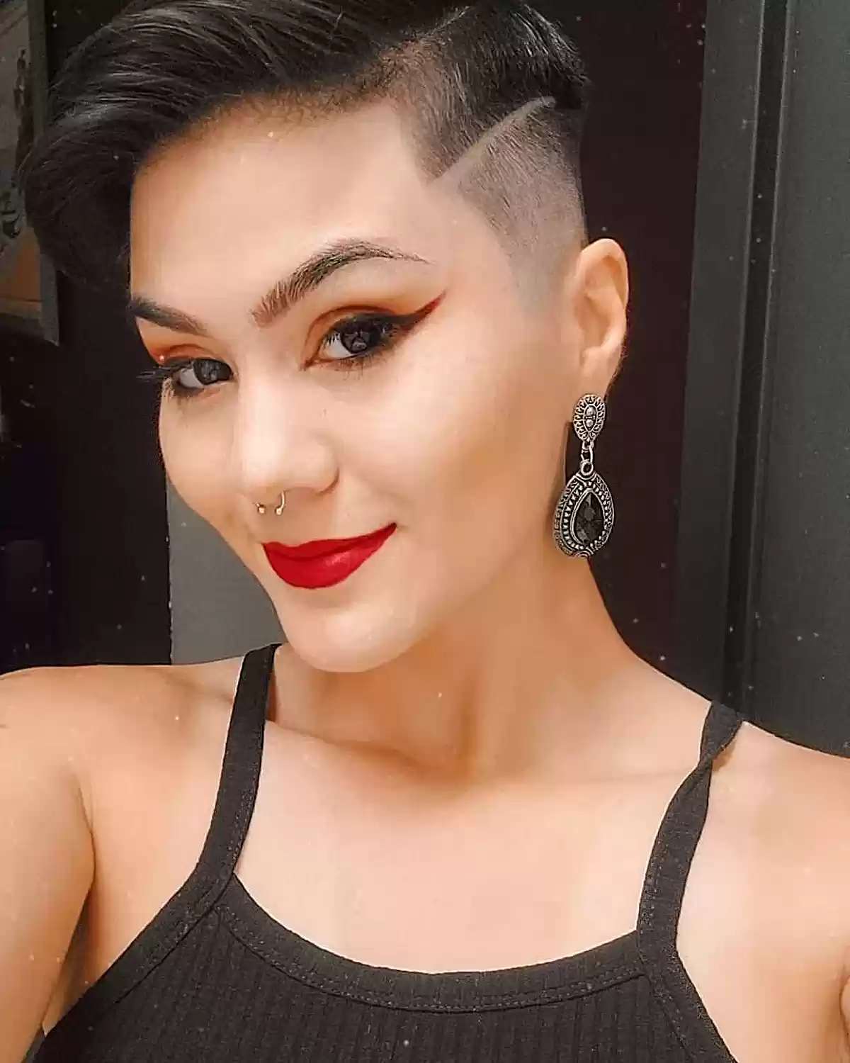 Black Pixie With Defined Undercut Line — Undercut Pixie