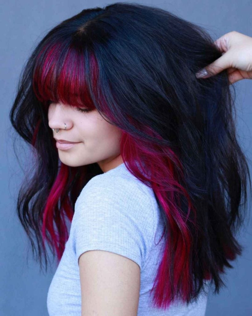 Dark With Pink Peekaboo Fringe Dark With Pink Peekaboo Fringe — Peekaboo Hair