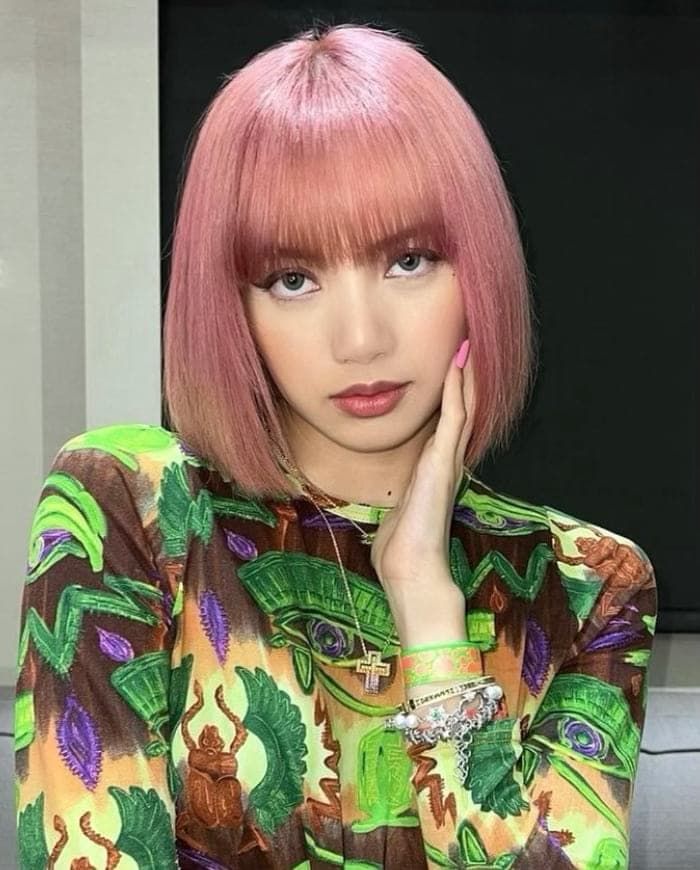 Vibrant Pink Bob With Blunt Bangs — Bob with Bangs