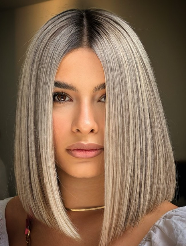 Ash Blonde Blunt Bob With Dark Roots Ash Blonde Blunt Bob With Dark Roots — 27 Piece Hairstyles