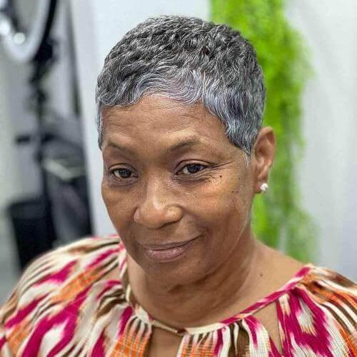 Short Textured Pixie in Salt and Pepper — Haircuts for Black Women Over 60