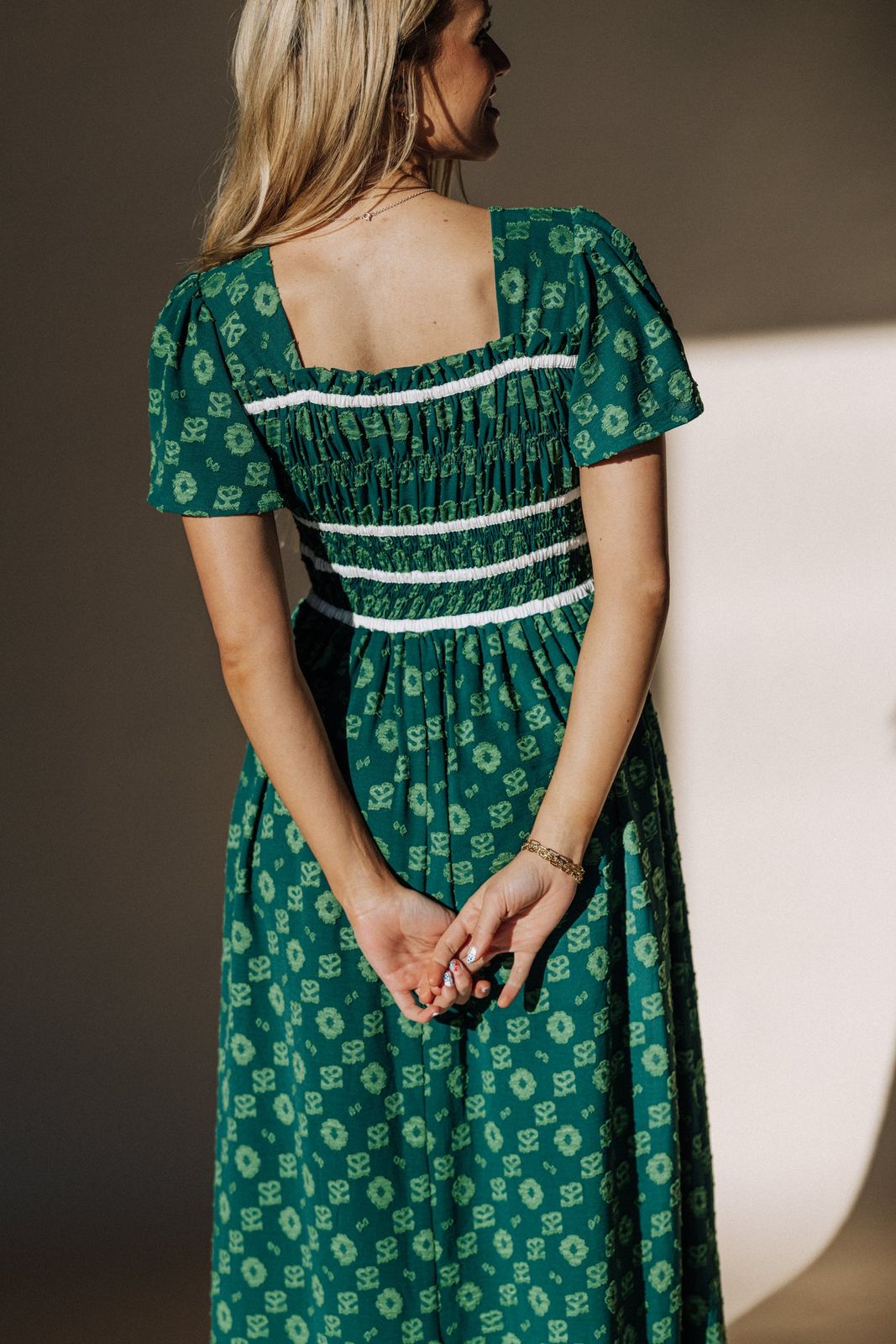 Casual Daytime Event Smocked Tiered Midi Dress with Floral Print for Casual Days — Modest Dresses