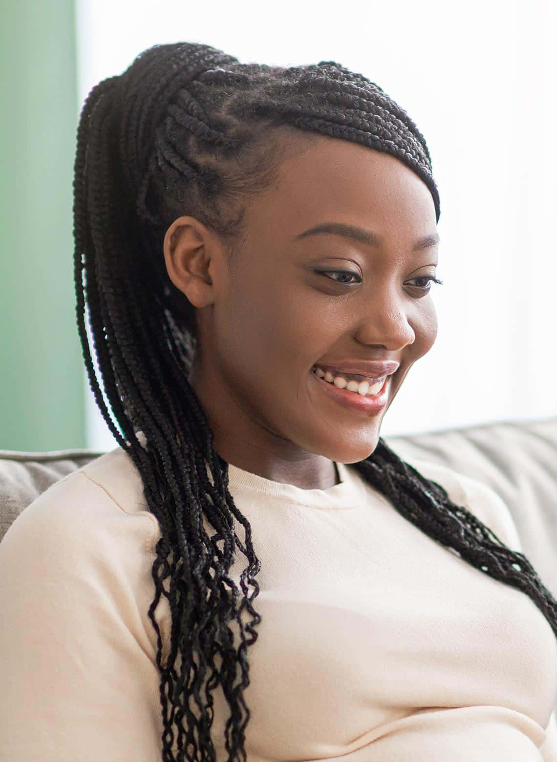 Sleek Black Box Braids High Ponytail — Knotless Braids Ponytail