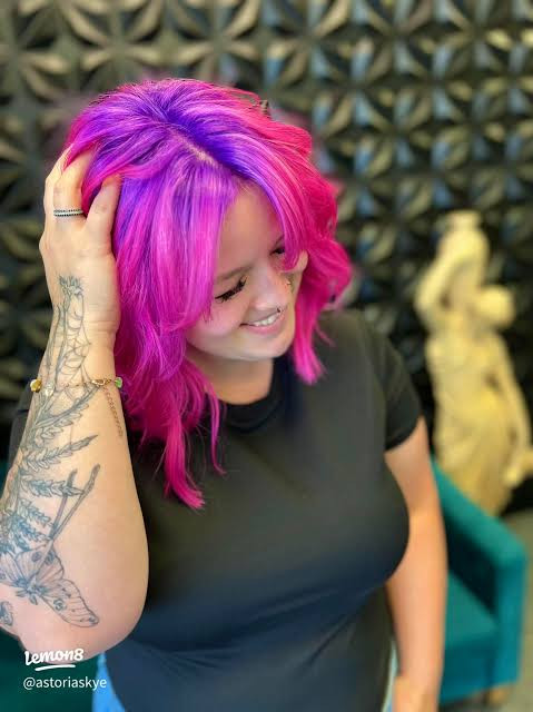 Layered Shag With Pink Purple Highlights — Pink and Purple Hair