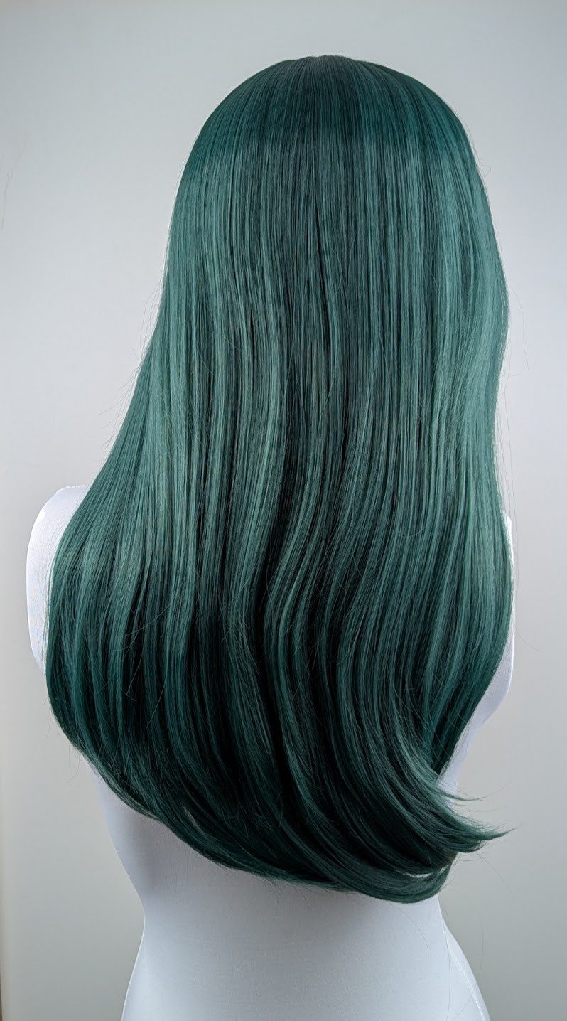 Air-Dried Forest Green Mid-Back Waves — This Image Shows A Back View Of Thick — Forest Green Hair