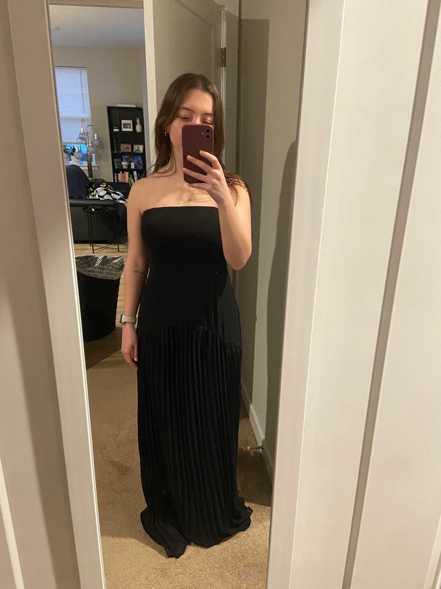 Strapless Maxi Dress with Pleated Skirt — Black Tie Optional Outfits