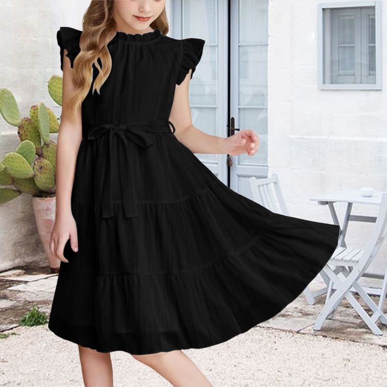 Black Ruffled Neckline Tiered Midi Dress Black Ruffled Neckline Tiered Midi Dress — Little Girl Dresses