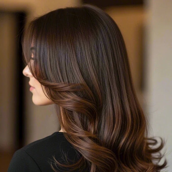 Mid-Back Wavy Dark Brown With Subtle Highlights — Dark Brown Hair