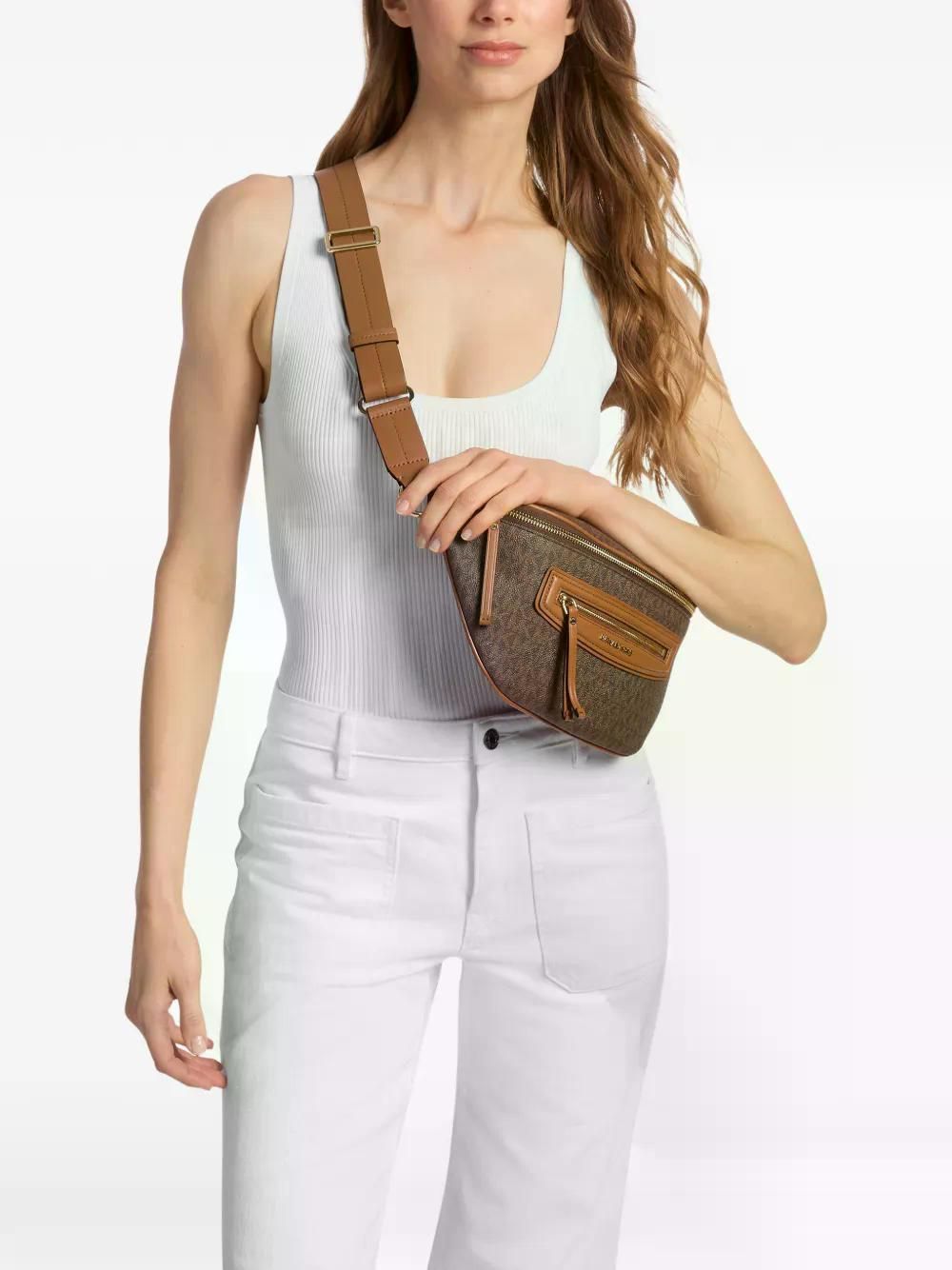 Monogrammed Belt Bag with Ribbed Tank and Straight-Leg Jeans — Michael Kors Bag Outfits