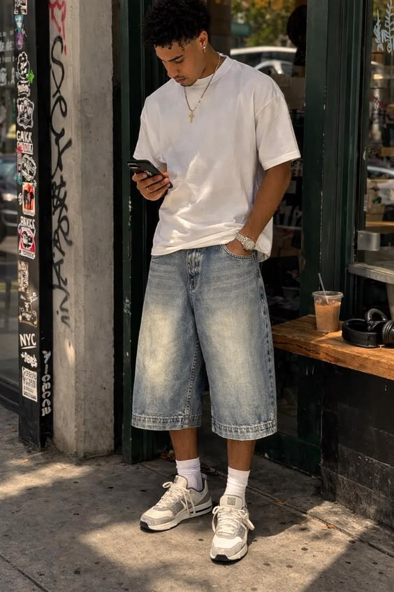 Oversized Denim Shorts: Y2K Loose Fit Look Oversized Denim Shorts: Y2K Loose Fit Look — Y2K Outfits for Men