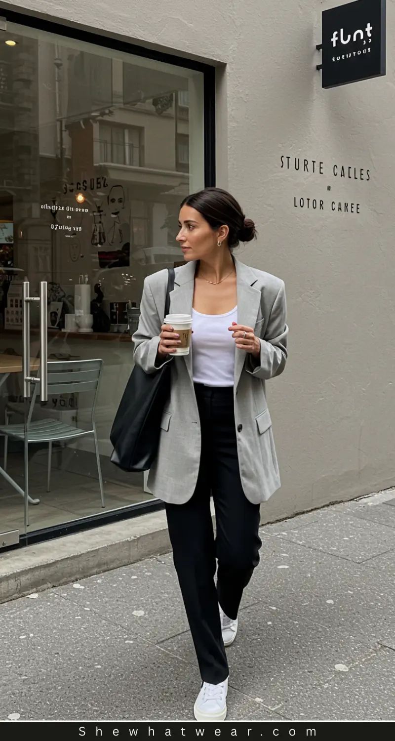 Oversized Grey Blazer for a Polished Coffee Date Vibe Oversized Grey Blazer for a Polished Coffee Date Vibe — Coffee Date Outfits