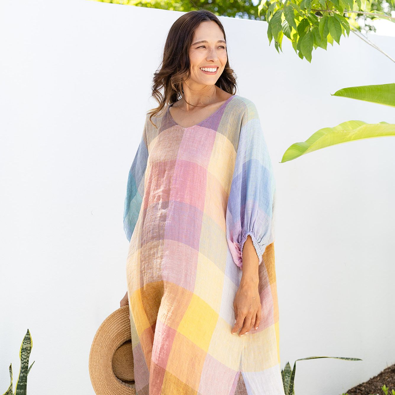 Resort Ready: Flowing Pastel Plaid Kaftan Resort Ready: Flowing Pastel Plaid Kaftan — Australia Outfits