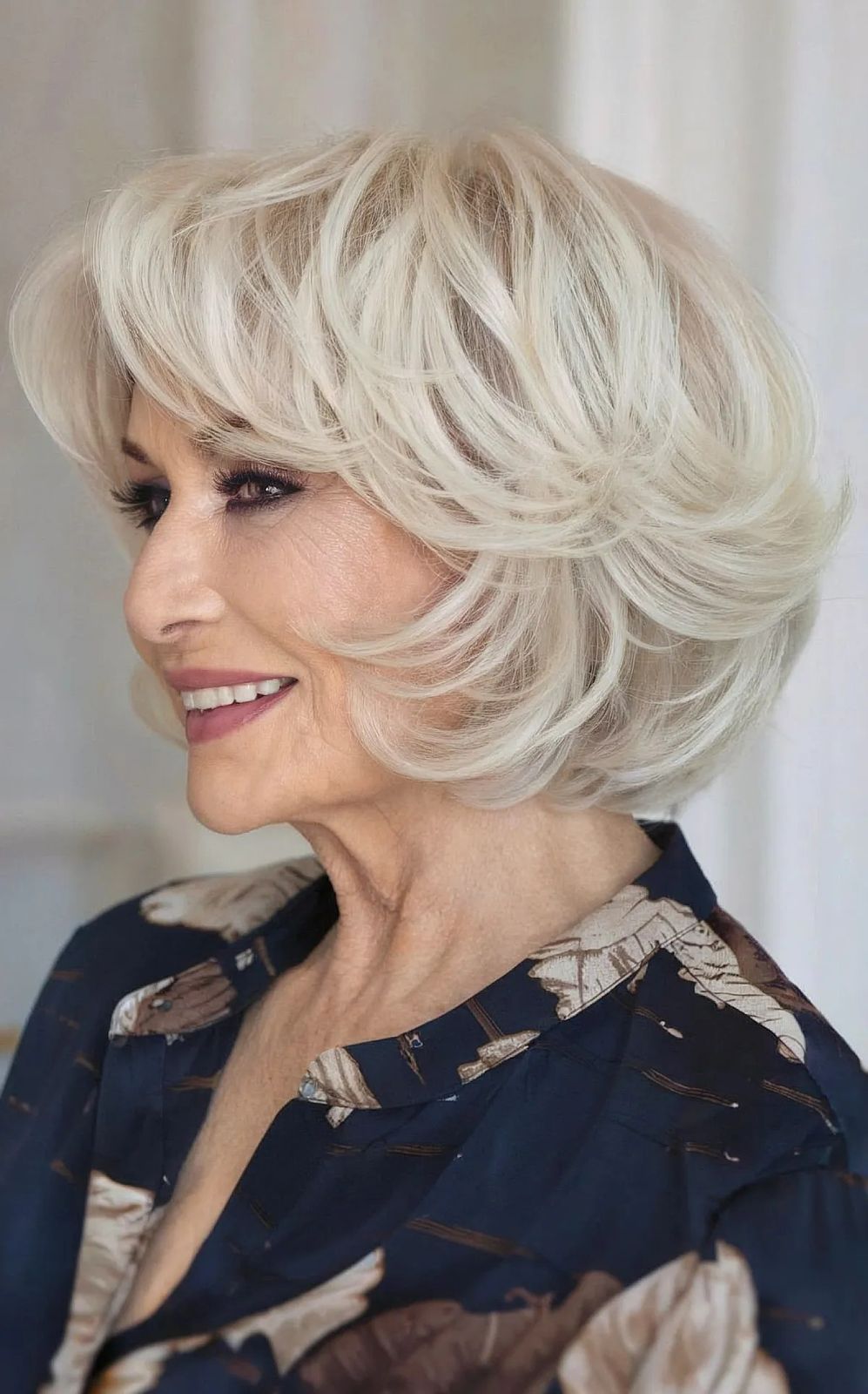 Platinum Blonde Layered Bob With Volume Platinum Blonde Layered Bob With Volume — Feathered Hair