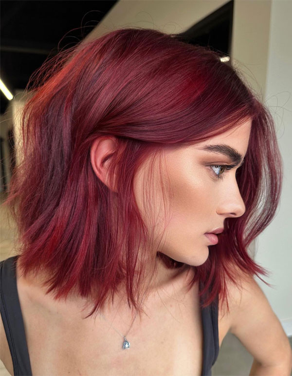 Ruby Red Bob With Side-Swept Fringe — Ruby Red Hair
