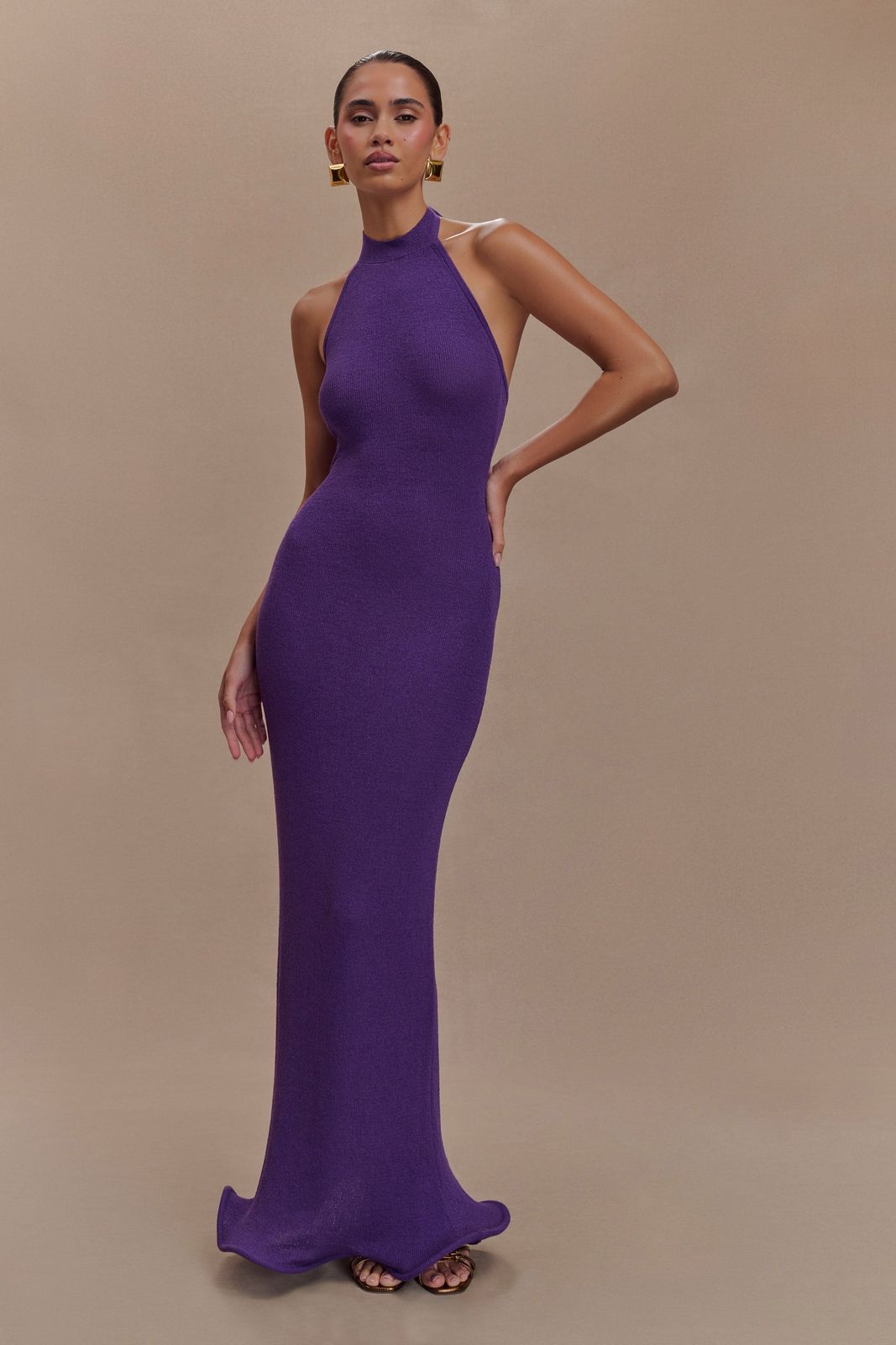 Vibrant Purple Knit Halter Maxi Dress — Halter Dresses