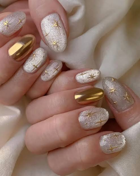 Textured Matte Metallic Glossy Visual Idea Textured Matte Metallic Glossy Visual Idea — Moon and Stars Nails