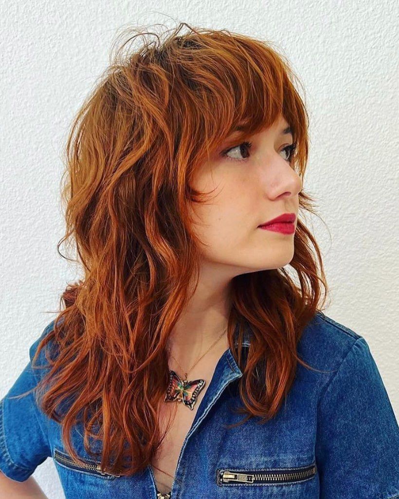 Vibrant Copper Wolf Cut With Choppy Layers — Wolf Cut Medium Hair